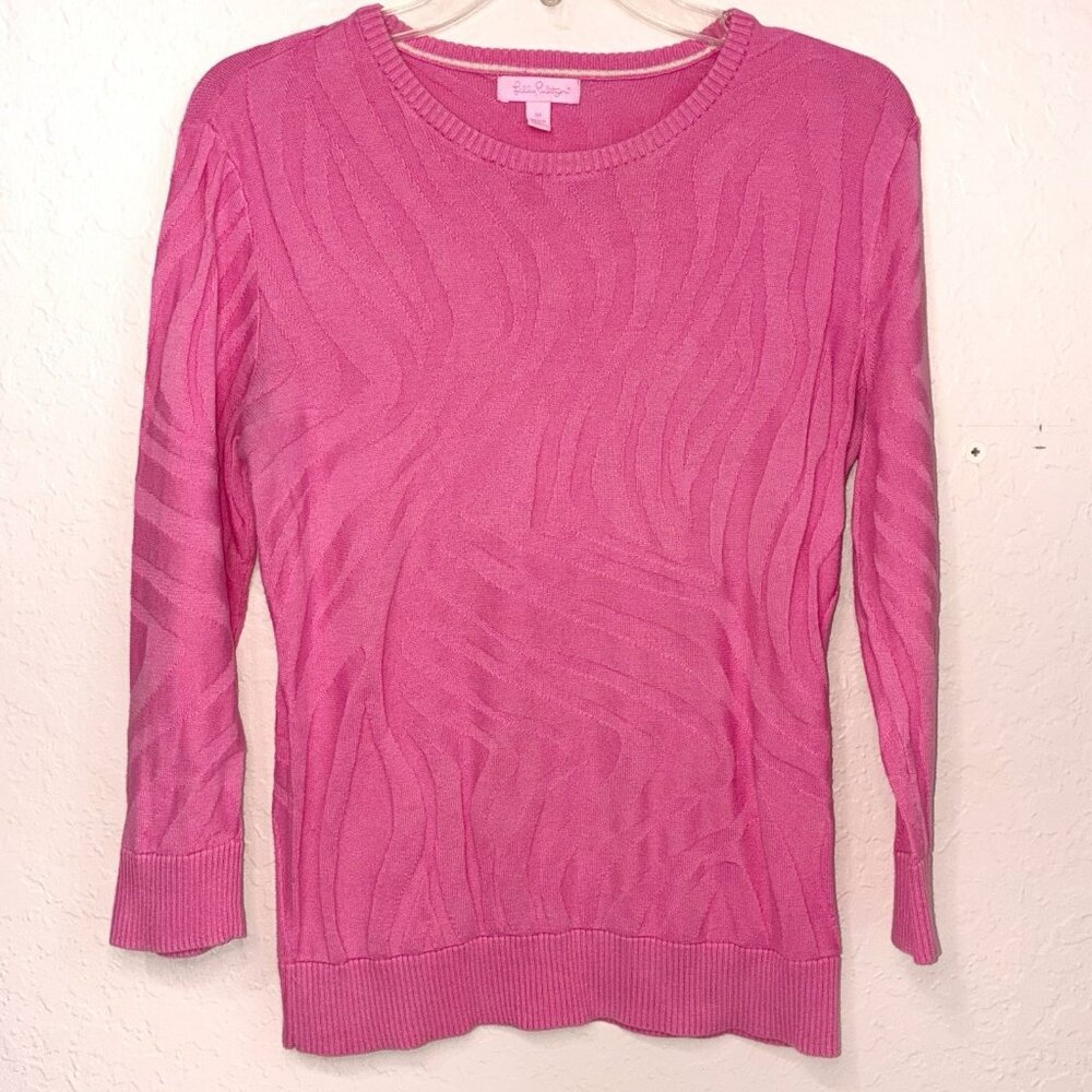 Lilly Pulitzer Cable Knit Sweater Womens Medium Pink Crew Neck Textured Preppy